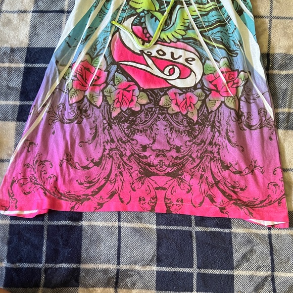 This Y2K-style bohemian dress features a "tattoo print" design with graphics - Picture 3 of 10